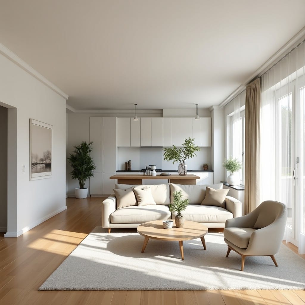 Plan de logement avec comptage des pièces foncières, salon, chambres et cuisine sur un bureau de notaire