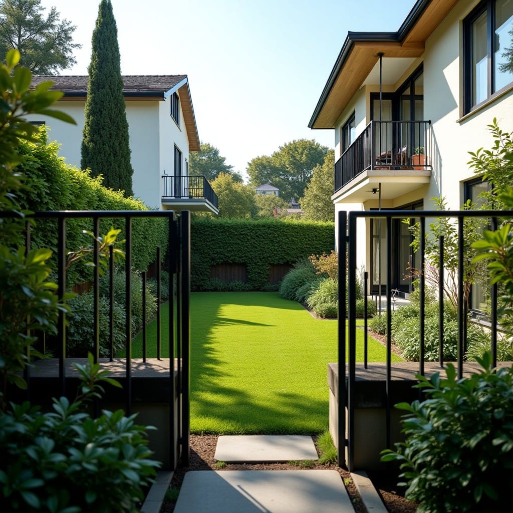 Vue en surplomb entre deux jardins voisins